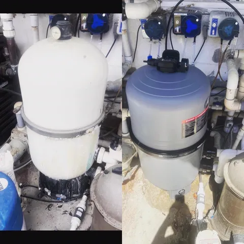 Old pool filter replaced with a new filter